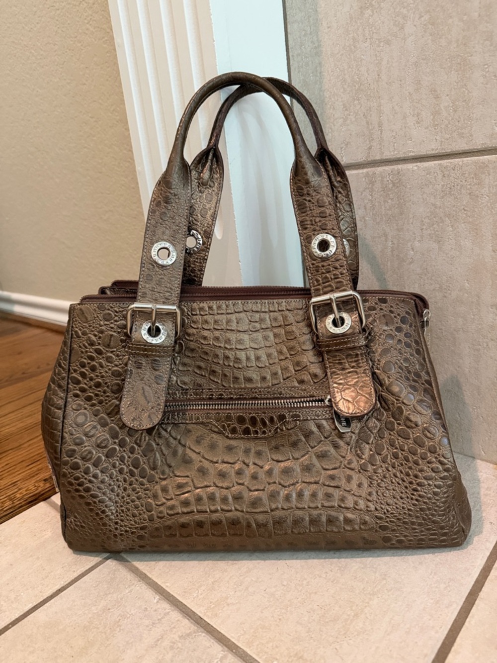 Brown/Bronze Croc-Embossed Women's Prune Satchel- Stylish Everyday Handbag
